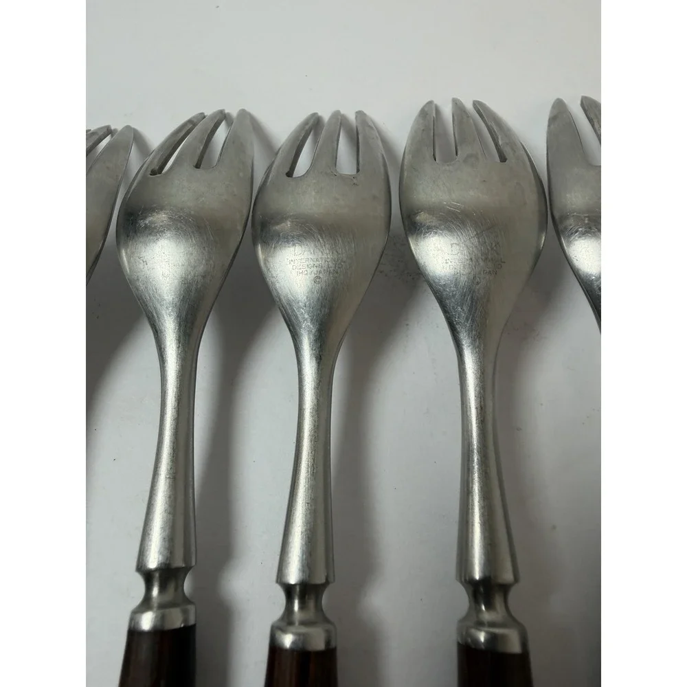 MCM Dansk Wood Accent Stainless Steel Salad Forks Jens Quistgaard Lot 5